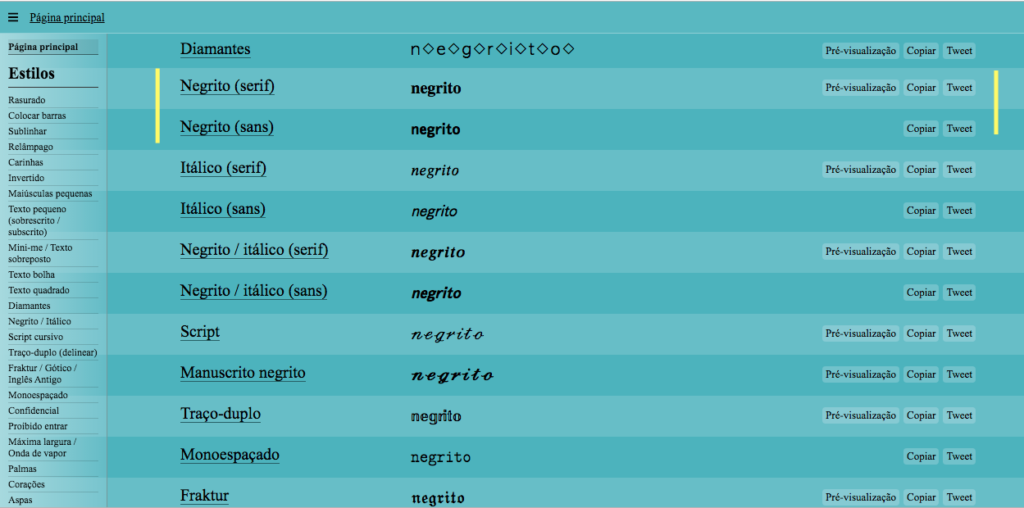 Formatações de texto
