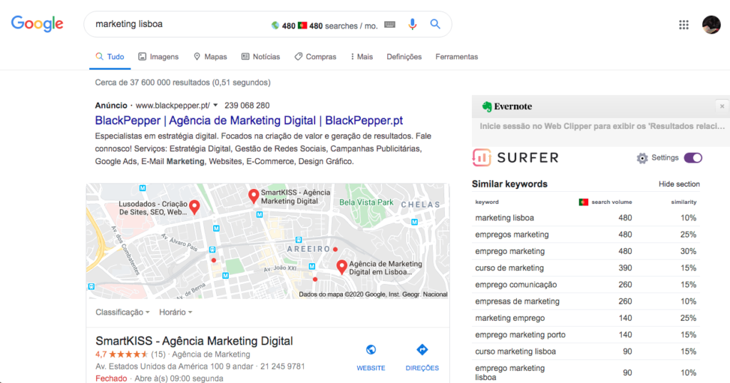 Keyword Surfer: pesquisa 1